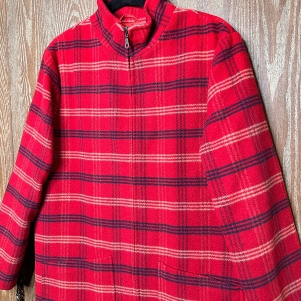 Vtg Plaid Wool Blend Zip Front Jacket Women M Black Red Lined Imagio Turkey Made - Picture 2 of 11